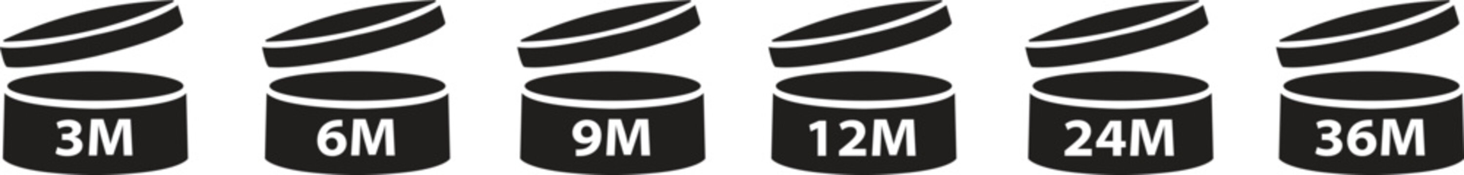 Set of PAO Cosmetic Symbols for Period After Opening Expiration Labels from 3 to 36 Months
