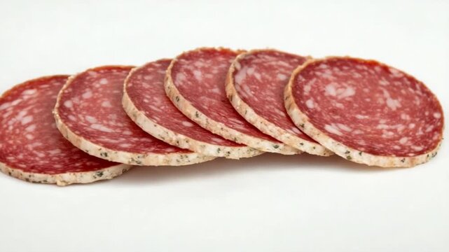 sliced salami food on white background video