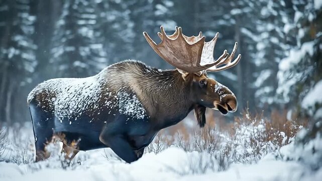 bull moose winter forest jasper national park alberta video