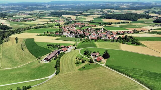 Aerial summer view of the Irchel with the Irchelturm and clear blue sky