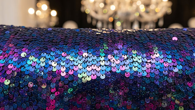 Vibrant Iridescent Sequins Fabric Texture Background in Blue, Purple, Pink, and Teal for Festive Glamour - Powered by Adobe
