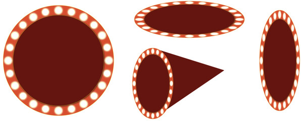 Retro Circular Marquee Sign Board Set with Glowing Light Bulbs for Casino and Circus Design