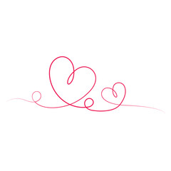 Minimalist Red Hearts Continuous one Line Art illustration