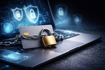 Concept, precaution and security when making payments with a credit card. Copy space.