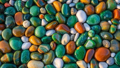 Vibrant assortment smooth rounded stones various sizes colors including topaz gemstones natural mineral collection