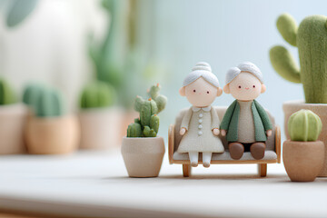 ベンチでくつろぐ高齢者たちの穏やかな日常（3D）/まみおデザイン福祉シリーズ
