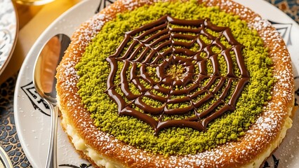 Pistachio Cream Cake with Chocolate Drizzle