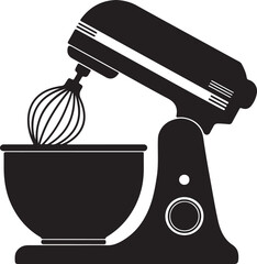 Stand Mixer with Whisk Attachment Silhouette, Black and White Kitchen Appliance Vector Illustration