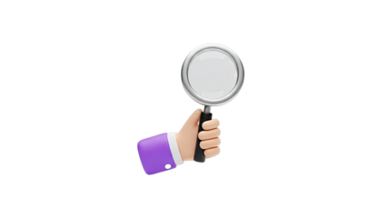 Cartoon Hand Holding Magnifying Glass on White