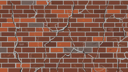 Cracked Brick Wall A Detailed Illustration of Texture and Damage with Brown and Orange Tones