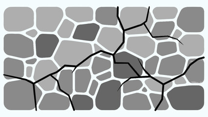 Abstract grayscale illustration of cracked stone wall texture background, seamless pattern