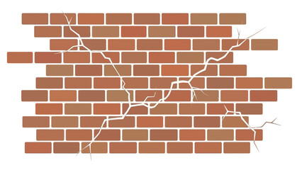 Obraz premium Cracked brick wall illustration. Depicting a damaged, decaying brickwork texture with cracks and a sense of deterioration