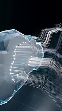 Futuristic blue cloud computing icon with glowing data streams connecting on a dark digital grid background, representing secure server network concepts