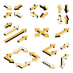 Vector set of 3D arrows, isometric objects, presentation elements, icons