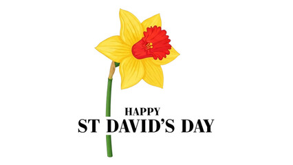 Graphic celebrates "Happy St. David's Day," with large green text on a white background. The central image features a stylized red Welsh dragon, a national symbol. 