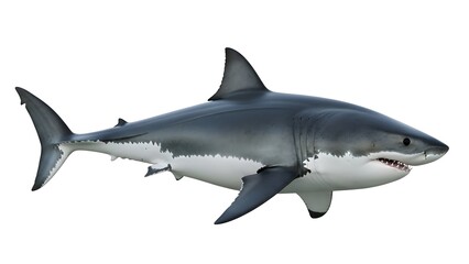 Naklejka premium Great white shark isolated on a white background side view