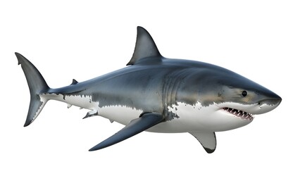 Fototapeta premium Great white shark isolated on white background marine predator illustration