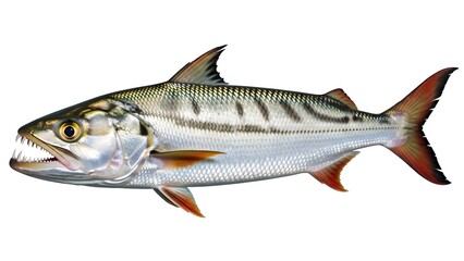 Fototapeta premium Illustration of a tigerfish with sharp teeth and striped patterns isolated
