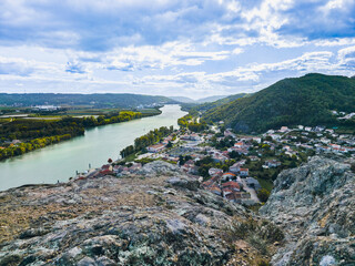 Fototapeta premium Rhône river and Andance view from hilltop, France – 5 October 2025 