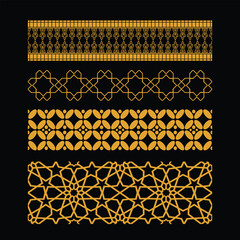Seamless Gold Arabic Geometric Border Set for Luxury Islamic Background