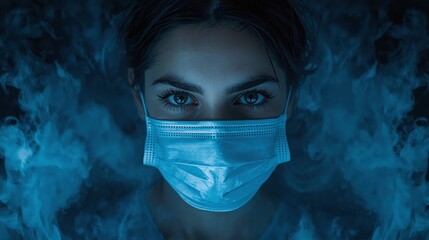Healthcare and pandemic concept with woman wearing surgical mask