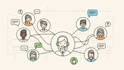 Efficient customer support network illustration demonstrating seamless communication channels for