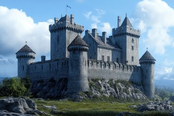 Fototapeta premium Exploration of a magnificent medieval castle surrounded by stunning mountains