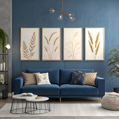 Scandinavian Living Room with Dark Blue Sofa and Recliner