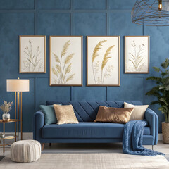 Dark Blue Sofa in Scandinavian Modern Living Room Interior