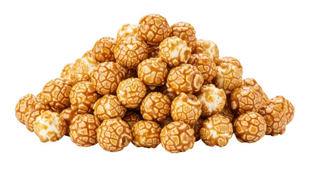 A pile of caramel popcorn isolated on transparent background