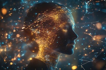 Brilliant digital concept of a human head filled with luminous network connections