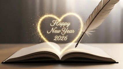 New Year's greetings for 2026 written with a quill pen in a notebook