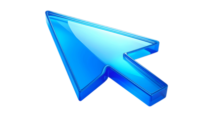 Glossy, transparent, light blue, cursor arrow pointing to the upper right corner on black