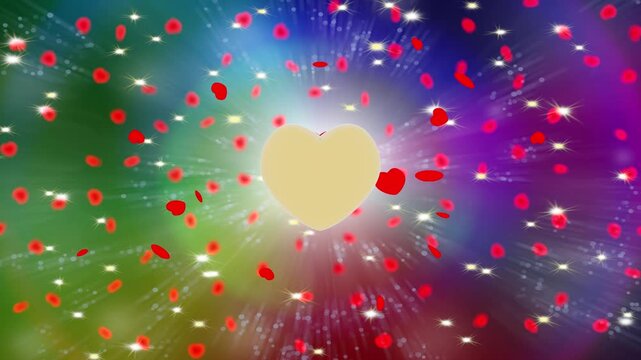 Animazione illustrazione 3D. Piccoli cuori rossi ruotano attorno ad un dorato cuore centrale. Simbolo di amore e di San Valentino.