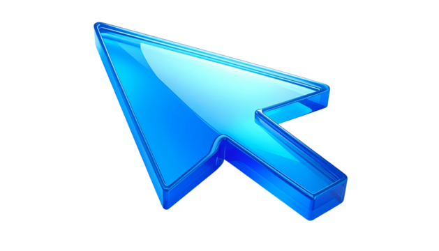 Glossy, transparent, light blue, cursor arrow pointing to the upper right corner on black - Powered by Adobe