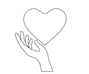 One hand holding heart line vector,hand hold love line drawing image,oneline hand holding heart outline illustration ,hand hold heart continuous line vector 