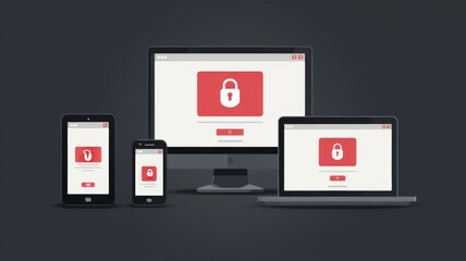 Network safety and cybersecurity concept on multiple digital devices illustrating data protection, secure connections, and online threat prevention in modern technology environments