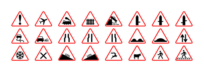 vector set of road traffic warning sign (triangle)