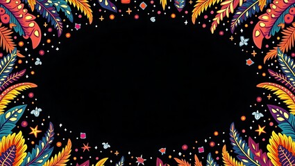 Colorful Floral Frame with Abstract Leaves and Decorative Elements