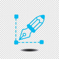 Blue Pen Tool Icon with Anchor Points and Shadow on Transparent Background vector graphic design