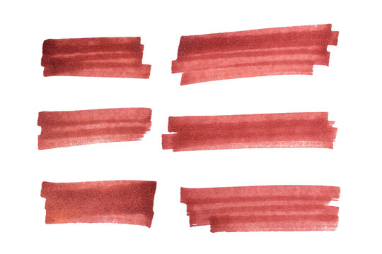 Hand drawn red marker brush strokes set, abstract ink highlight banners collection for underline, text background, emphasis, design elements, doodle sketch