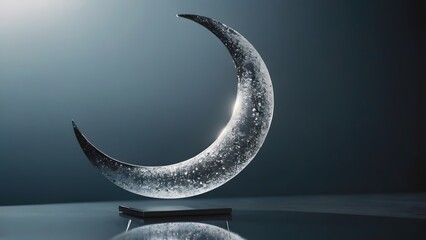 Minimal Crescent Moon Sculpture Dark Background