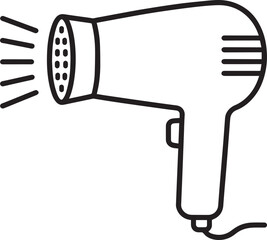 Simple black and white hairdryer line art icon