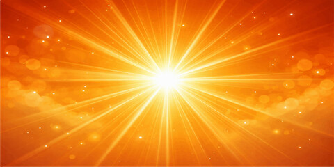 Abstract vector background featuring a bright orange and yellow sunburst design with warm sunlight rays and a glowing star explosion to illustrate summer energy © NUR 0.2