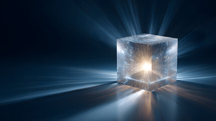 Illuminating energy cube digital realm abstract art dark atmosphere close-up conceptual design