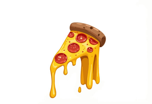 Illustration of a slice of pepperoni pizza with melted cheese cascading off the edges, capturing the essence of flavors and textures in a single mouthwatering view