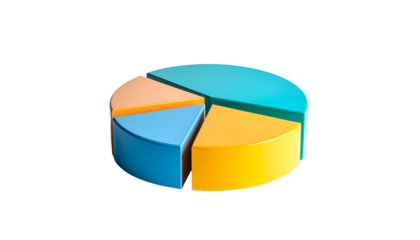 3D-rendered pie chart with four colorful segments against a black background