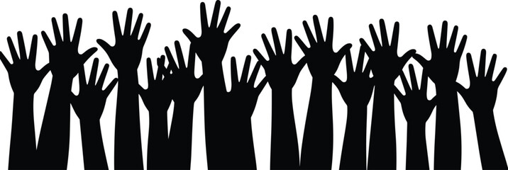 Raised hands crowd silhouette illustration unity protest support volunteering celebration teamwork community black isolated design concept