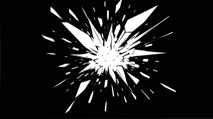 White shards exploding outwards from a central point on a black background, creating a dynamic abstract graphic.