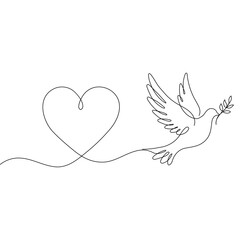 One Line Peace Dove and Heart Art